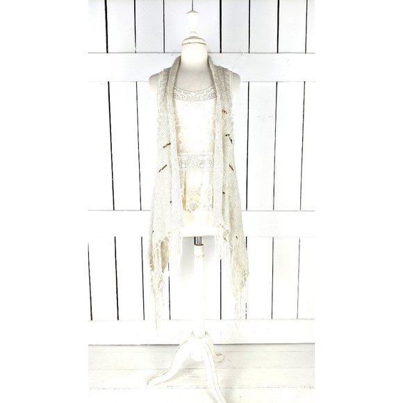 Asymmetrical tassel beaded fringe knit long slouchy boho vest large - Picture 1 of 5